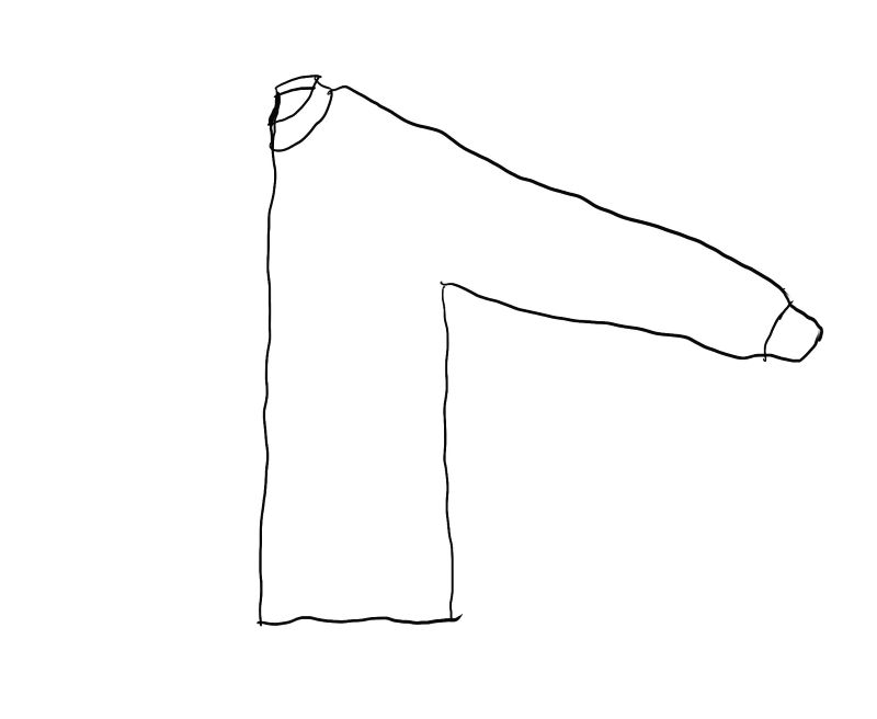 Sketch of folding a long sleeve T-shirt step 2: folded in half with sleeves overlaid