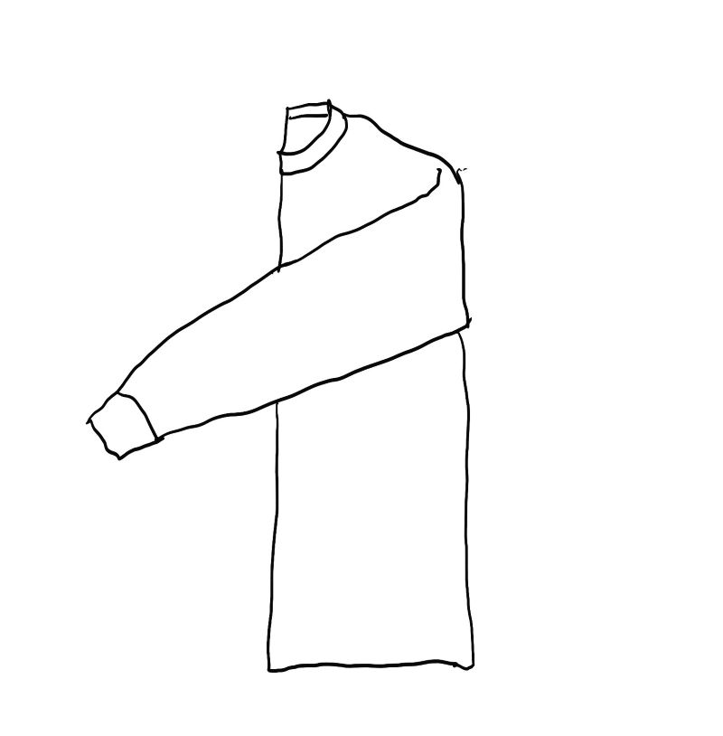Sketch of folding a long sleeve T-shirt step 3: sleeves folded across together